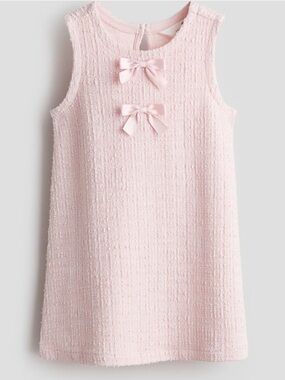 H&M Light Pink Bow-Detail Bouclé Dress